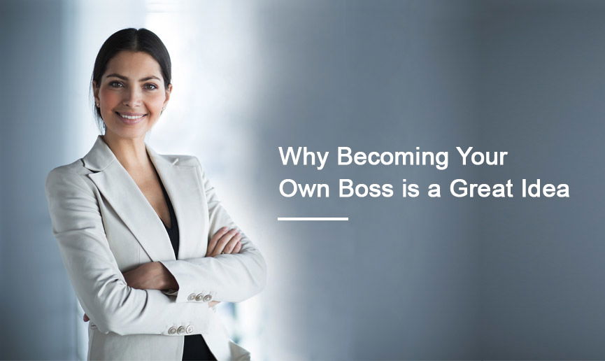 Working professional woman with "Why becoming Your Own Boss is a Great Idea" text